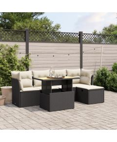 vidaXL 6-cz. zestaw mebli ogrodowych z poduszkami, czarny polirattan Dārza mēbeļu komplekti