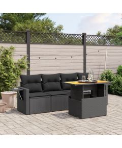 vidaXL 5-cz. zestaw wypoczynkowy do ogrodu, poduszki, czarny rattan PE Dārza mēbeļu komplekti