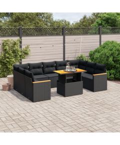 vidaXL 11-cz. zestaw wypoczynkowy do ogrodu, poduszki czarny rattan PE Dārza mēbeļu komplekti