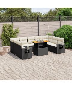 vidaXL 10-cz. zestaw wypoczynkowy do ogrodu, poduszki czarny rattan PE Dārza mēbeļu komplekti