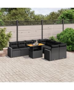 vidaXL 10-cz. zestaw wypoczynkowy do ogrodu, poduszki czarny rattan PE Dārza mēbeļu komplekti