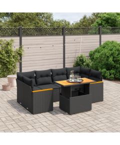 vidaXL 7-cz. zestaw wypoczynkowy do ogrodu, z poduszkami, czarny Dārza mēbeļu komplekti