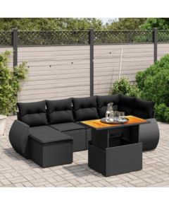 vidaXL 7-cz. zestaw wypoczynkowy do ogrodu, z poduszkami, czarny Dārza mēbeļu komplekti