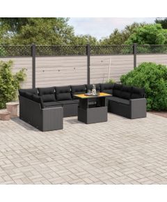 vidaXL 11-cz. zestaw wypoczynkowy do ogrodu, poduszki czarny rattan PE Dārza mēbeļu komplekti