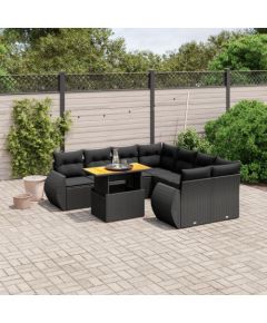 vidaXL 9-cz. zestaw wypoczynkowy do ogrodu, z poduszkami, czarny Dārza mēbeļu komplekti