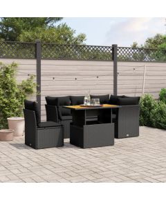 vidaXL 5-cz. zestaw wypoczynkowy do ogrodu, poduszki, czarny rattan PE Dārza mēbeļu komplekti