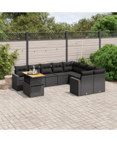 vidaXL 10-cz. zestaw wypoczynkowy do ogrodu, poduszki czarny rattan PE Dārza mēbeļu komplekti