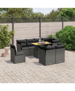 vidaXL 9-cz. zestaw wypoczynkowy do ogrodu, z poduszkami, czarny Dārza mēbeļu komplekti