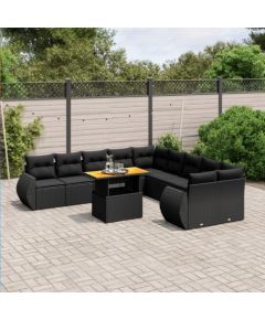 vidaXL 11-cz. zestaw wypoczynkowy do ogrodu, poduszki czarny rattan PE Dārza mēbeļu komplekti