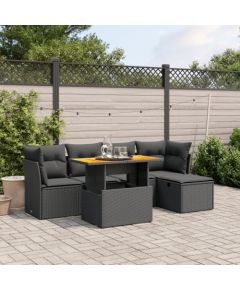 vidaXL 6-cz. zestaw mebli ogrodowych z poduszkami, czarny polirattan Dārza mēbeļu komplekti