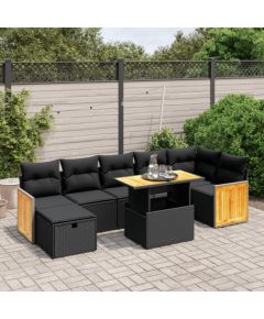 vidaXL 8-cz. zestaw wypoczynkowy do ogrodu, z poduszkami, czarny Dārza mēbeļu komplekti
