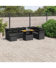 vidaXL 9-cz. zestaw wypoczynkowy do ogrodu, z poduszkami, czarny Dārza mēbeļu komplekti