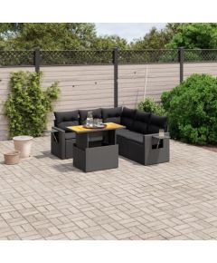 vidaXL 6-cz. zestaw mebli ogrodowych z poduszkami, czarny polirattan Dārza mēbeļu komplekti