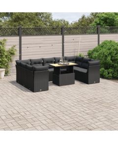 vidaXL 10-cz. zestaw wypoczynkowy do ogrodu, poduszki czarny rattan PE Dārza mēbeļu komplekti