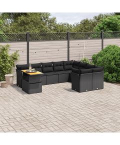 vidaXL 10-cz. zestaw wypoczynkowy do ogrodu, poduszki czarny rattan PE Dārza mēbeļu komplekti