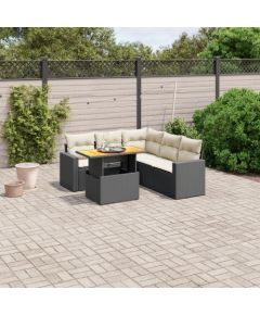 vidaXL 6-cz. zestaw mebli ogrodowych z poduszkami, czarny polirattan Dārza mēbeļu komplekti