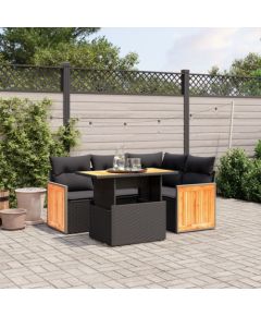 vidaXL 5-cz. zestaw wypoczynkowy do ogrodu, poduszki, czarny rattan PE Dārza mēbeļu komplekti