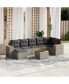 vidaXL 8-cz. zestaw mebli ogrodowych z poduszkami, szary, polirattan Dārza mēbeļu komplekti