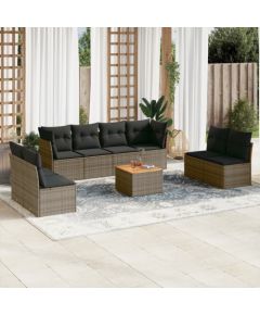 vidaXL 9-cz. zestaw mebli ogrodowych z poduszkami, szary, polirattan Dārza mēbeļu komplekti