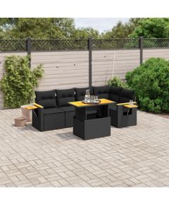 vidaXL 6-cz. zestaw mebli ogrodowych z poduszkami, czarny polirattan Dārza mēbeļu komplekti