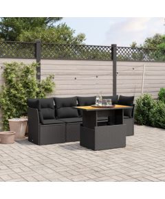 vidaXL 5-cz. zestaw wypoczynkowy do ogrodu, poduszki, czarny rattan PE Dārza mēbeļu komplekti