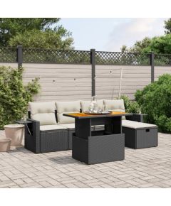 vidaXL 6-cz. zestaw mebli ogrodowych z poduszkami, czarny polirattan Dārza mēbeļu komplekti