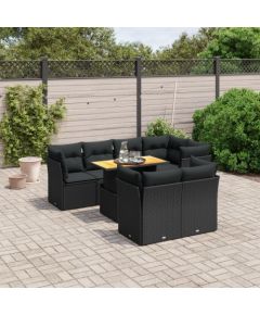 vidaXL 8-cz. zestaw wypoczynkowy do ogrodu, z poduszkami, czarny Dārza mēbeļu komplekti