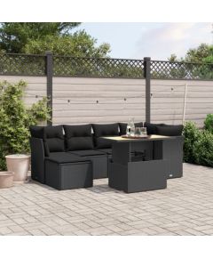 vidaXL 7-cz. zestaw wypoczynkowy do ogrodu, z poduszkami, czarny Dārza mēbeļu komplekti