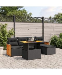 vidaXL 6-cz. zestaw mebli ogrodowych z poduszkami, czarny polirattan Dārza mēbeļu komplekti