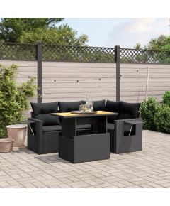 vidaXL 5-cz. zestaw wypoczynkowy do ogrodu, poduszki, czarny rattan PE Dārza mēbeļu komplekti