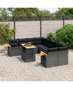 vidaXL 9-cz. zestaw wypoczynkowy do ogrodu, z poduszkami, czarny Dārza mēbeļu komplekti
