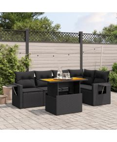 vidaXL 6-cz. zestaw mebli ogrodowych z poduszkami, czarny polirattan Dārza mēbeļu komplekti