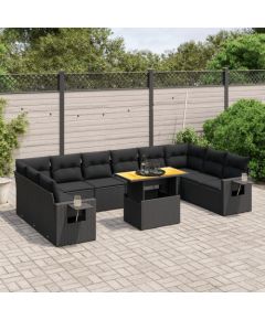 vidaXL 11-cz. zestaw wypoczynkowy do ogrodu, poduszki czarny rattan PE Dārza mēbeļu komplekti