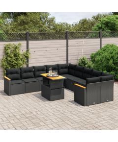 vidaXL 11-cz. zestaw wypoczynkowy do ogrodu, poduszki czarny rattan PE Dārza mēbeļu komplekti