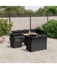 vidaXL 9-cz. zestaw wypoczynkowy do ogrodu, z poduszkami, czarny Dārza mēbeļu komplekti