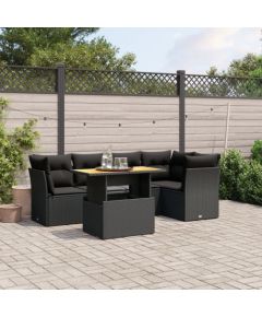 vidaXL 5-cz. zestaw wypoczynkowy do ogrodu, poduszki, czarny rattan PE Dārza mēbeļu komplekti