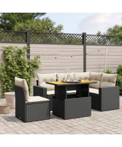 vidaXL 6-cz. zestaw mebli ogrodowych z poduszkami, czarny polirattan Dārza mēbeļu komplekti