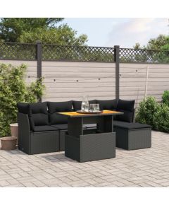 vidaXL 6-cz. zestaw mebli ogrodowych z poduszkami, czarny polirattan Dārza mēbeļu komplekti