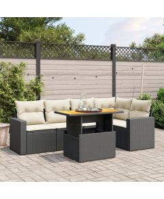 vidaXL 6-cz. zestaw mebli ogrodowych z poduszkami, czarny polirattan Dārza mēbeļu komplekti