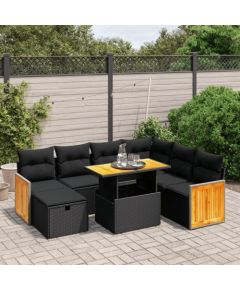 vidaXL 8-cz. zestaw wypoczynkowy do ogrodu, z poduszkami, czarny Dārza mēbeļu komplekti