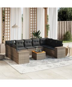 vidaXL 10-cz. zestaw wypoczynkowy do ogrodu, z poduszkami, szary Dārza mēbeļu komplekti