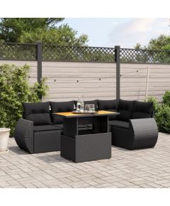 vidaXL 6-cz. zestaw mebli ogrodowych z poduszkami, czarny polirattan Dārza mēbeļu komplekti