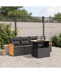 vidaXL 5-cz. zestaw wypoczynkowy do ogrodu, poduszki, czarny rattan PE Dārza mēbeļu komplekti