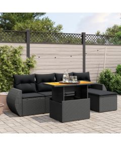 vidaXL 6-cz. zestaw mebli ogrodowych z poduszkami, czarny polirattan Dārza mēbeļu komplekti