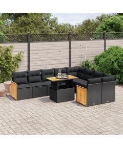 vidaXL 10-cz. zestaw wypoczynkowy do ogrodu, poduszki czarny rattan PE Dārza mēbeļu komplekti