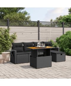 vidaXL 6-cz. zestaw mebli ogrodowych z poduszkami, czarny polirattan Dārza mēbeļu komplekti