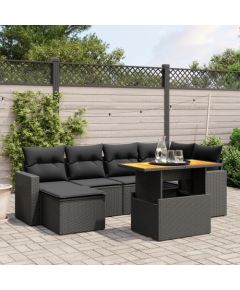 vidaXL 7-cz. zestaw wypoczynkowy do ogrodu, z poduszkami, czarny Dārza mēbeļu komplekti