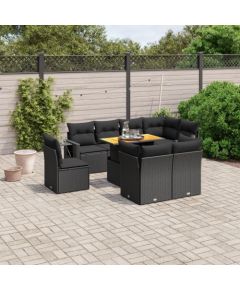 vidaXL 9-cz. zestaw wypoczynkowy do ogrodu, z poduszkami, czarny Dārza mēbeļu komplekti