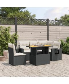 vidaXL 6-cz. zestaw mebli ogrodowych z poduszkami, czarny polirattan Dārza mēbeļu komplekti