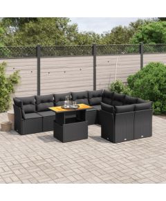 vidaXL 10-cz. zestaw wypoczynkowy do ogrodu, poduszki czarny rattan PE Dārza mēbeļu komplekti